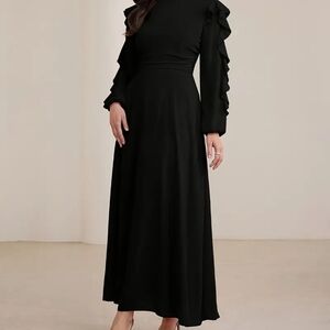 Elegant Black Ruffle Sleeve Maxi Dress